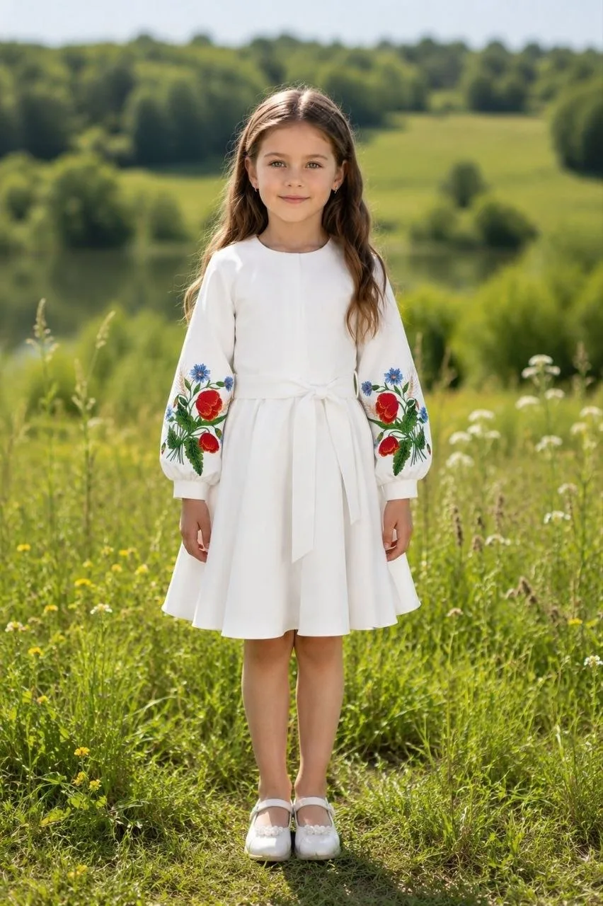 Біла сукня для дівчинки з вишивкою маків